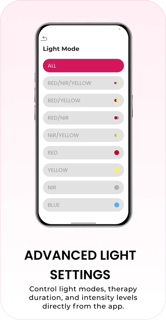 Advanced light settings with light mode selection