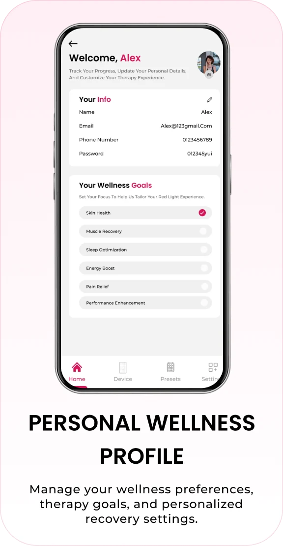 Personal wellness profile and therapy goals